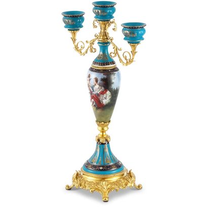 Porcelain And Bronze Three Cup Candle Holder