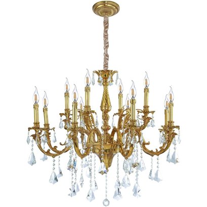 Radiant Elegance: 12-Light Crystal And Brass Chandelier With Exquisite Detailing