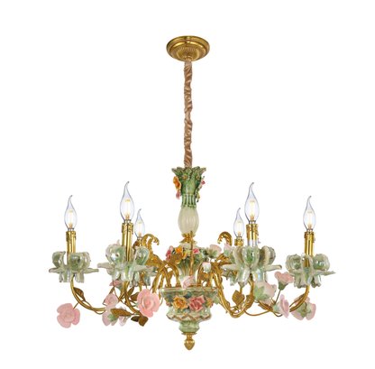 Breathtaking Symphony Of Beauty And Grace: Porcelain And Brass Floral Chandelier