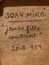 Joan Miro, Manner Of: Jeune Fille Courant, Oil On Sack Cloth Marked Verso With The Artist's Name