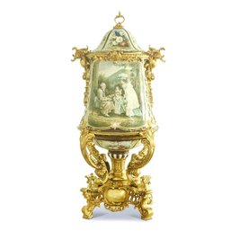 Elegance Preserved: Gold Urn With Hand-Painted Rococo Motifs