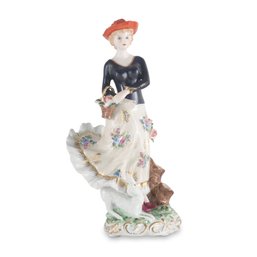 Floral Elegance: Lady Holding Basket Full Of Flowers Porcelain Figurine (Repaired)