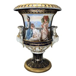 Journey Through Time: Hand-Painted Rococo Krater Pot