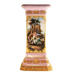 Elevate Your Space: Pink Porcelain Side Table With Classic Rococo Scenes