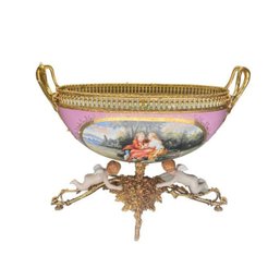 Romance In Porcelain: Romantic Porcelain And Bronze Serving Bowl (Repaired)