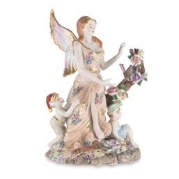 Angel With Cherub Porcelain Figurine: A Dance Of Elegance And Nature