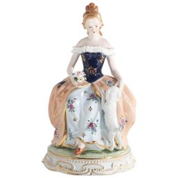 Elegance In Company: Lady With Her Dog Porcelain Figurine