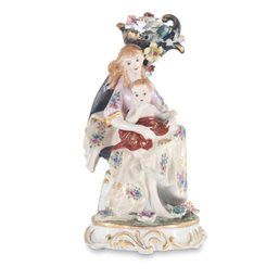 Nature's Embrace: Rococo Porcelain Figurine Mother & Child