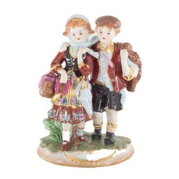 Romantic Reverie: Hand-Painted 'Young Love' Rococo Porcelain Figurines