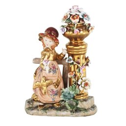 Eternal Spring: 'Girl With Flowers' Porcelain Figurine In Classic Rococo Style