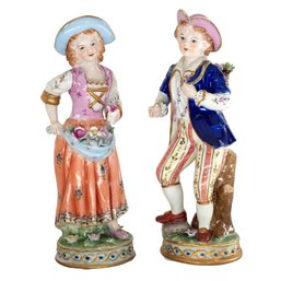 Captivating Porcelain Pair In Period Attire: Celebrating Rococo Splendor