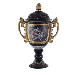 Elegant Enchantment: Potpourri Blue And Gold Hand-painted Porcelain Jar
