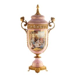 Exquisite Hand-painted Porcelain And Bronze Potpourri Jar With Rococo Floral Design