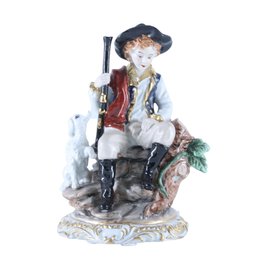 Boy Hunting Rococo Style Hand-painted Porcelain Figurine
