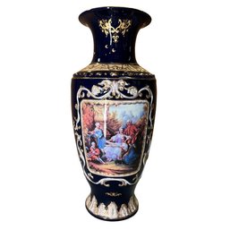 Cobalt Allure: A Hand-Painted Rococo Vase With Gold Accents