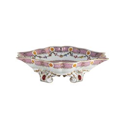 Elegant Hand-Painted Pink Floral Porcelain Serving Dish With Gold Accents