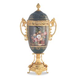 Verdant Splendor: Bronze Handle Hand-painted Porcelain Jar