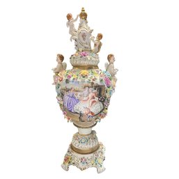 Elegant Rococo Porcelain Vase With 3D Flowers: A Hand-Painted Masterpiece