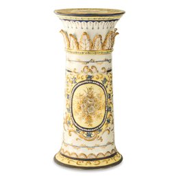 Gold Accented Flower Pot Pedestal With Exquisite Painted Scenes