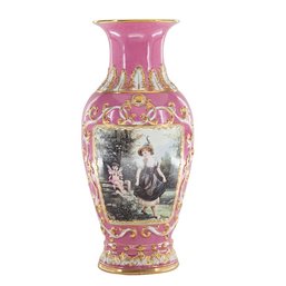 Exquisite Hand-Painted Pink Porcelain Vase With Rococo Cherub Motif