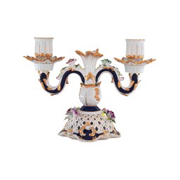 Vintage Charm: Hand-Painted Candle Holder With Gold And Floral Highlights