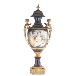 Exquisite Hand-Painted Porcelain Vase With Bronze Cherub Handles