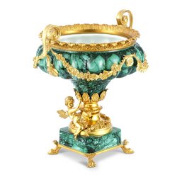 Cherub Vase In Classic Green With Bronze Handle Detail