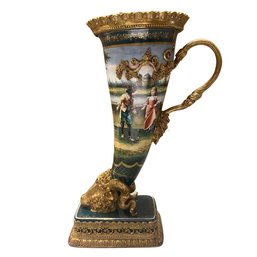 Elevated Beauty: Rococo-Style Tall Vase With Hand-Painted Classic Scene