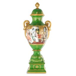 Verdant Elegance: Hand-Painted Porcelain And Bronze Vase