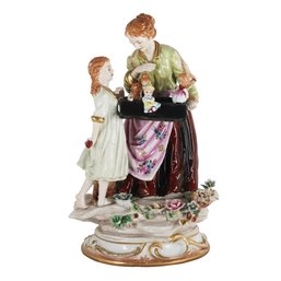 Enchanted Marionette: Lady Puppeteer And Child Porcelain Figurine