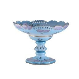 Porcelain Floral Bowl With Gold Accents & Seafoam Green Floral Motif