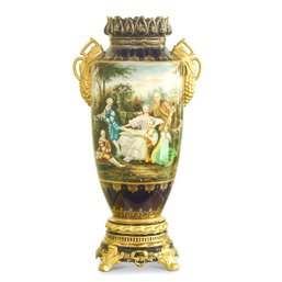 Past Echoes In Porcelain: Dark Blue Vase Of Rococo Grandeur
