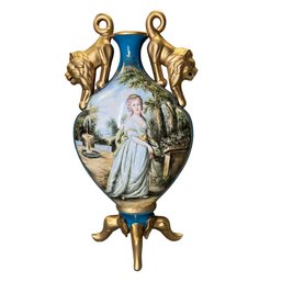 Lion's Embrace: Rococo Porcelain Vase With Gold Swan Base