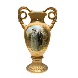 Rococo Style Vase With Hand-painted Motif & Snake Handles