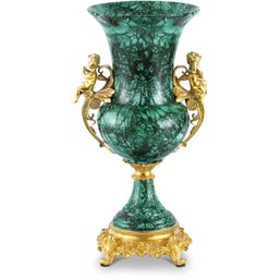 Cherub Vase In Classic Green With Bronze Handle