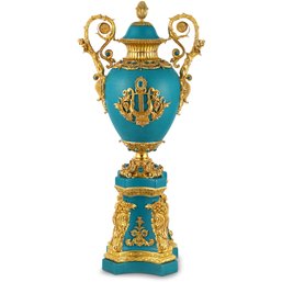 Exquisite Bronze Cherub Vase In Classic Blue Porcelain