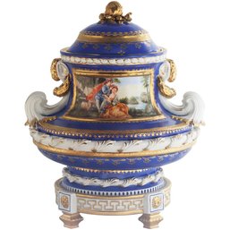 Elegance In Blue: Rococo Porcelain Jar With Vivid Hand-Painted Scenes