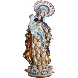 A Moment Of Reverence: Ornate Porcelain Figurine - Mother Mary And Child