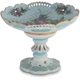 Artistic Hand-Painted Elevated Floral Serving Bowl With Seafoam Green Accents