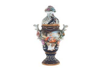 Artistry In Blue: Dark Blue Vase With Ornamental Rococo Motif