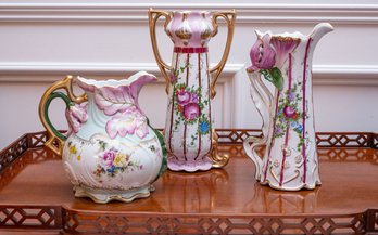 Three Piece Floral Rococo Pitcher Set