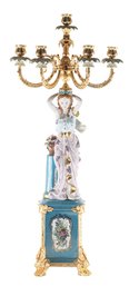Captivating Opulence: Hand-Painted Porcelain And Bronze Candle Holder