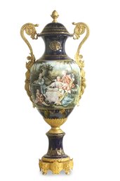 Rococo Reverie - A Hand-Painted Porcelain Vase With Bronze Lady Handles And Lid