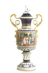 Grandeur Unveiled: Hand-Painted Porcelain & Bronze Vase With Societal Scenes