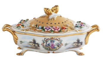 Yellow And White Porcelain Tureen With Lid