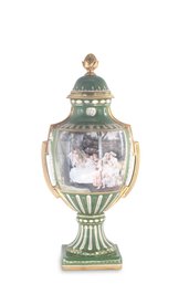 Sophisticated Hand-Painted Porcelain Jar: A Vivid Blend Of Green, White, And Louis XV Style'
