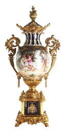 Masterpiece Intricate Rococo Bronze And Porcelain Vase: Hand-Painted Female Portraits & Nature Scenes
