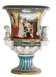 Romantic Reverie: Large Blue And White Courtship Krater Pot