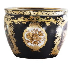 Luxurious Hand-Painted Porcelain Planter: A 20th Century Rococo Masterpiece