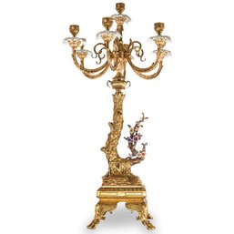 Bronze And Porcelain Elegance: Hand-Painted Candle Holder